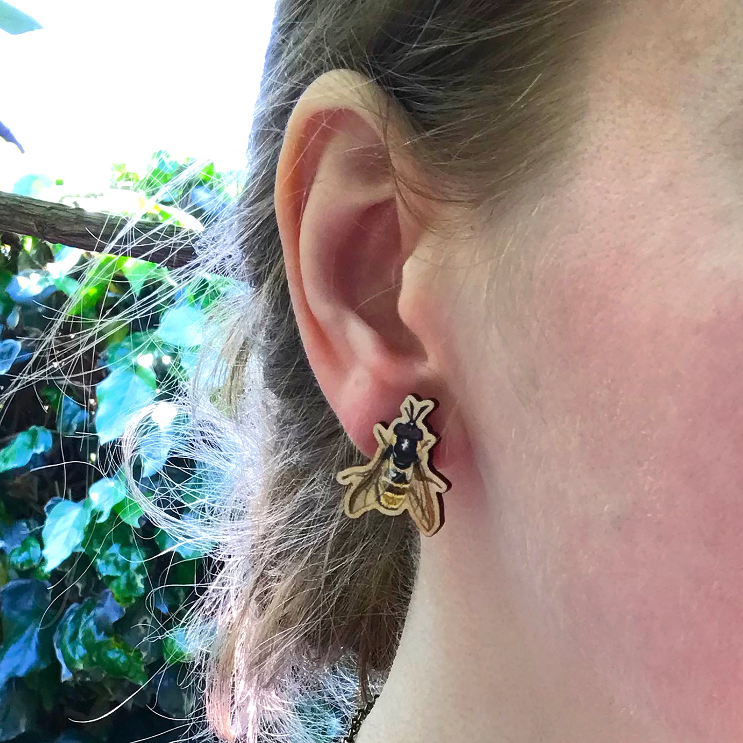 Golden Hoverfly Stud Earrings