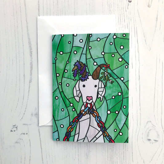 Christmas Goat Stained Glass Card