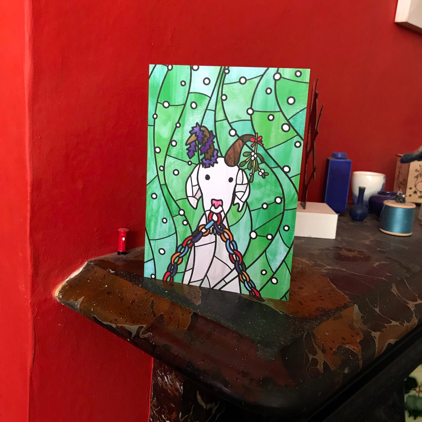 Christmas Goat Stained Glass Card