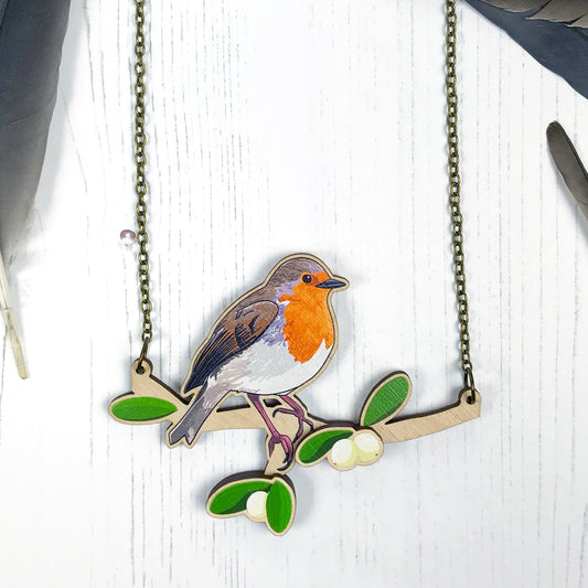 Robin and Mistletoe Necklace