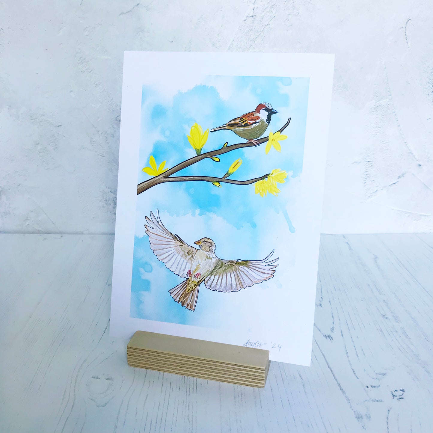 Sparrow and Forsythia Print