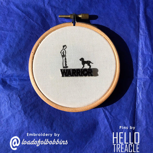 Black Dog Warrior Enamel Pin Hoop Art