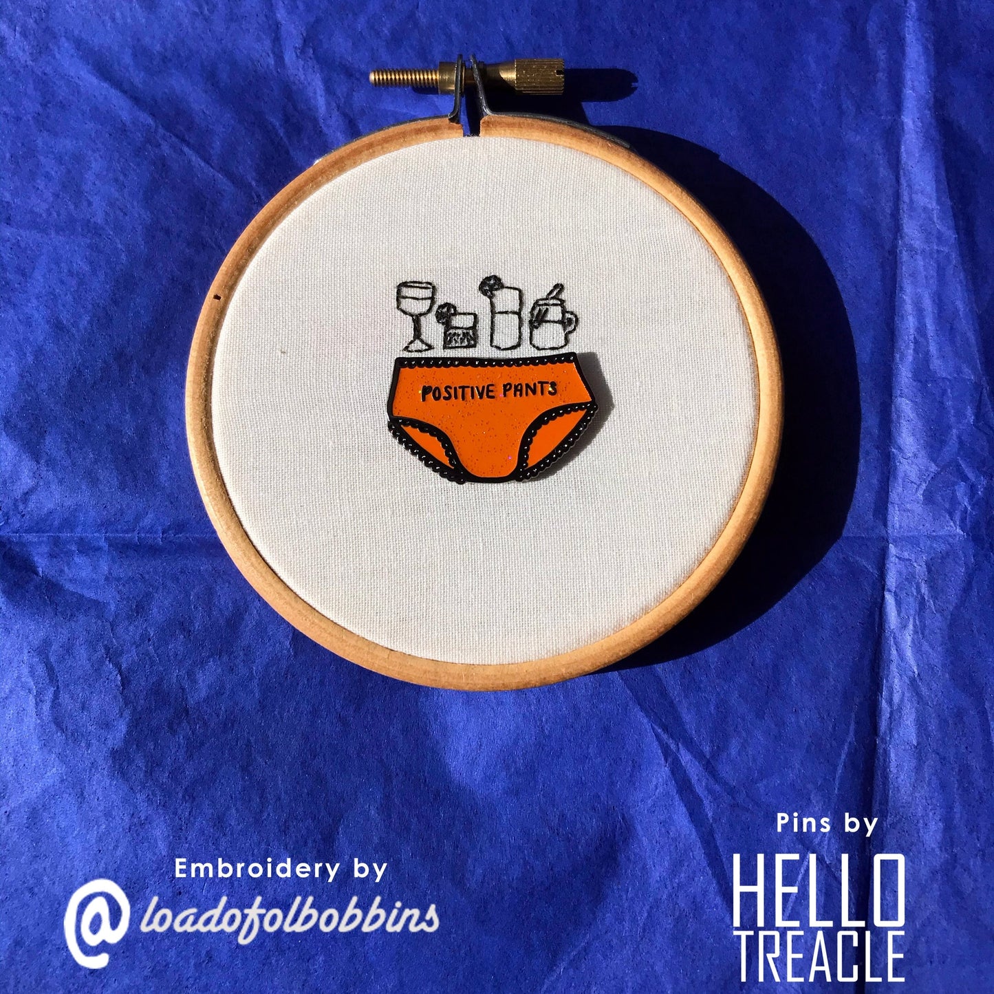 Glass Half-Full Positive Pants Enamel Pin Hoop Art