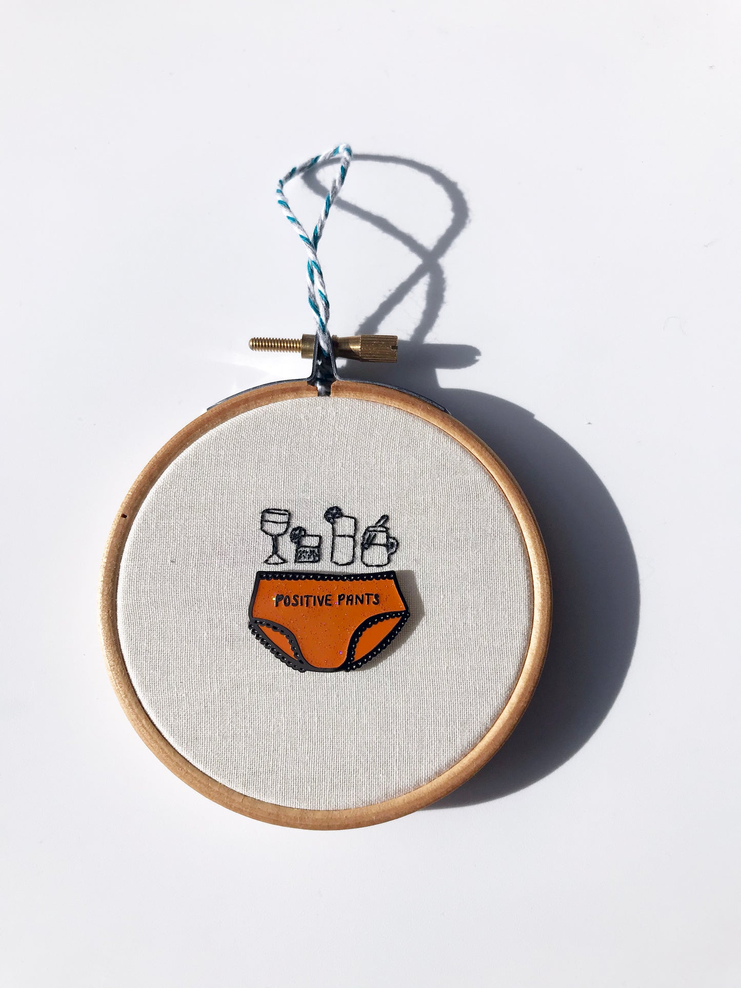 Glass Half-Full Positive Pants Enamel Pin Hoop Art