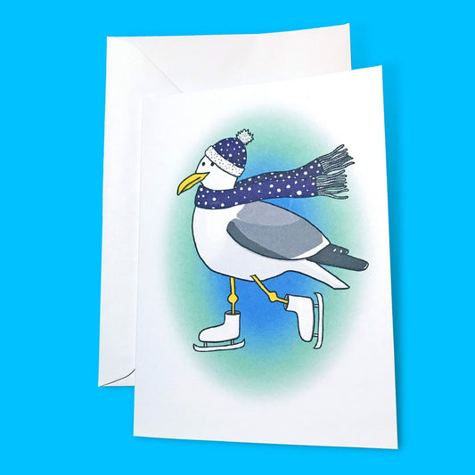 Ice Skating Seagull Card