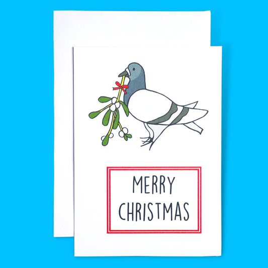 Merry Christmas Mistletoe Pigeon Card