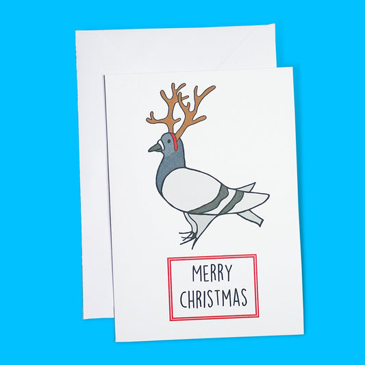 Merry Christmas Pigeon Reindeer Card