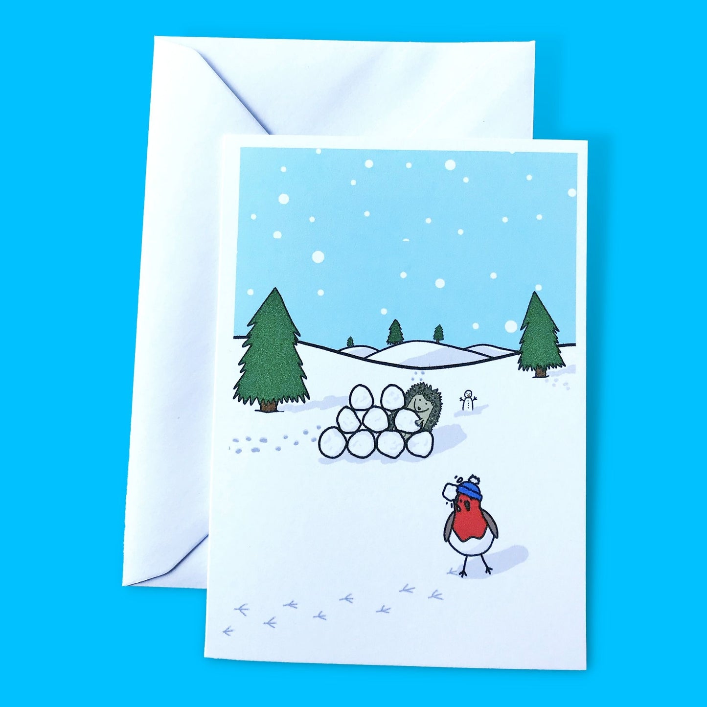 Robin and Hedgehog Snowball Fight Card