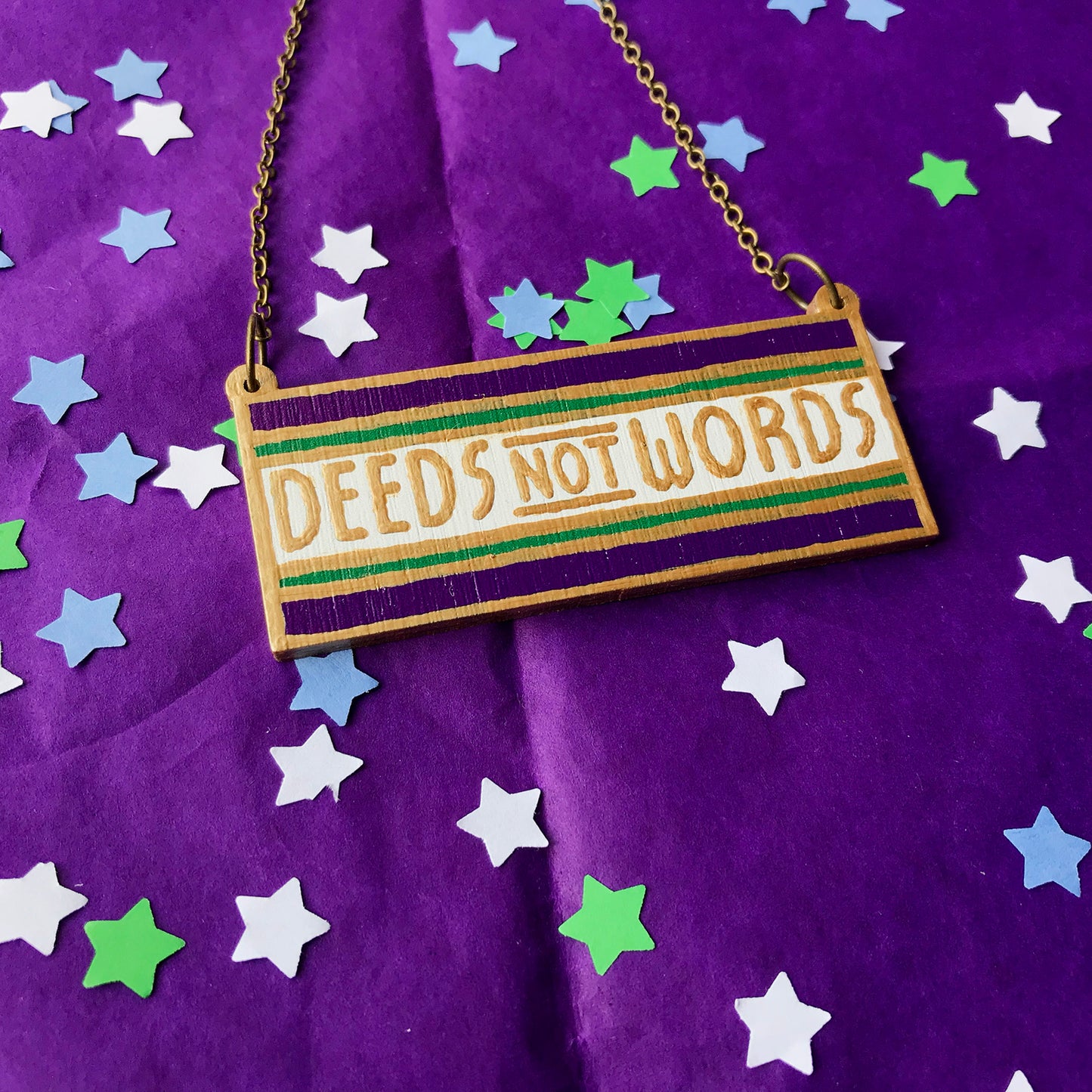 Deeds Not Words Wooden Necklace