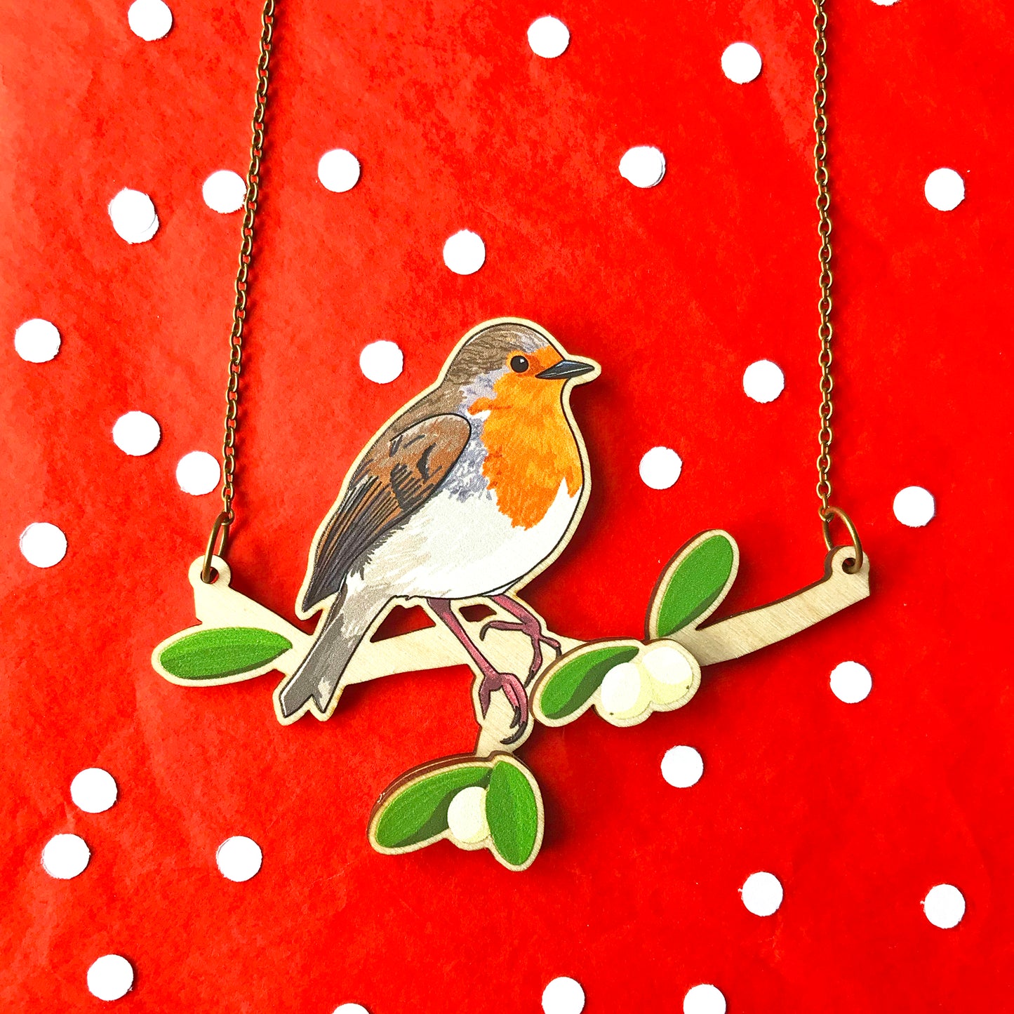 Robin and Mistletoe Necklace